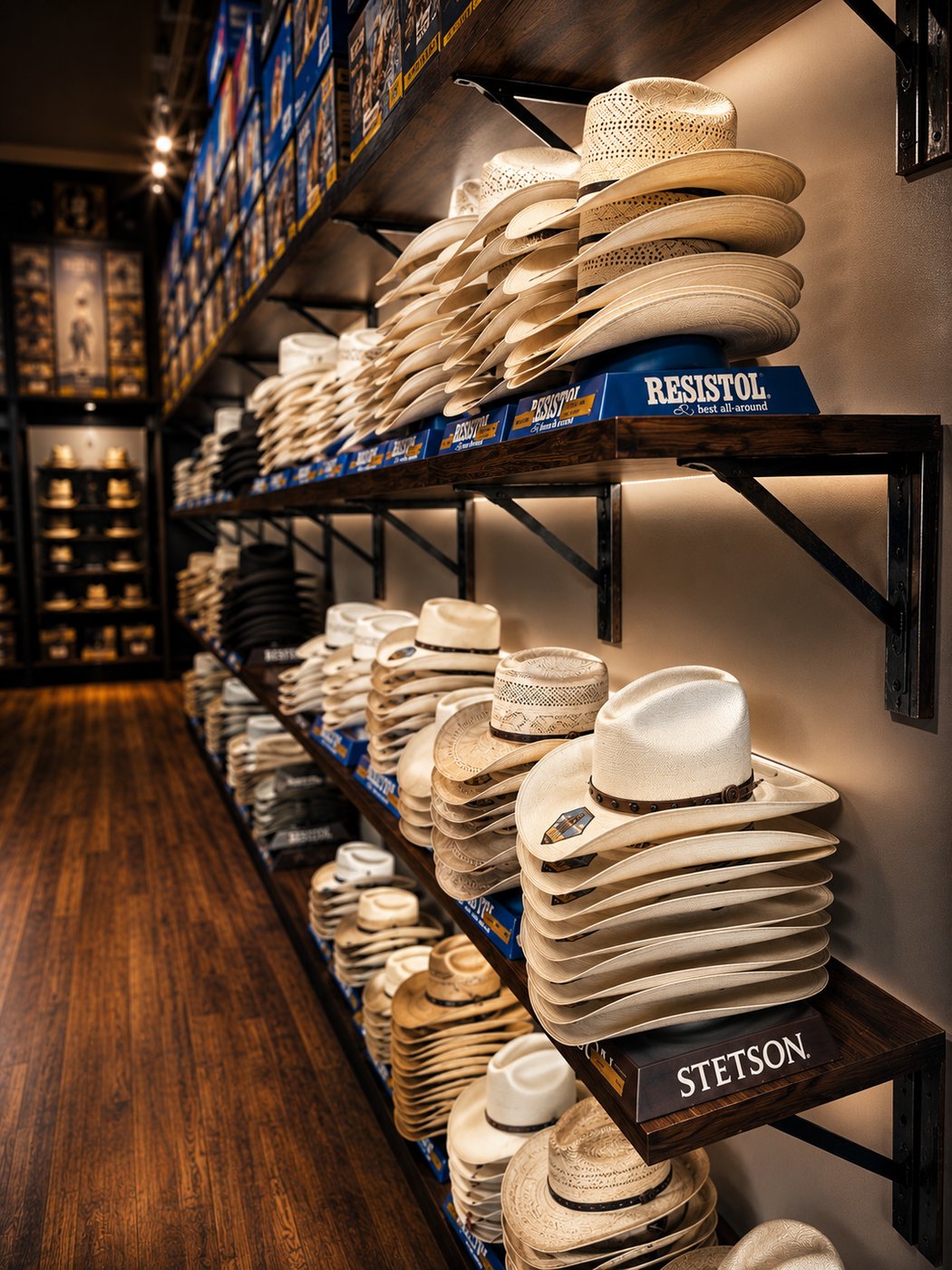 Custom shelving and cubbies at The McKinney Hat Company Downtown McKinney location