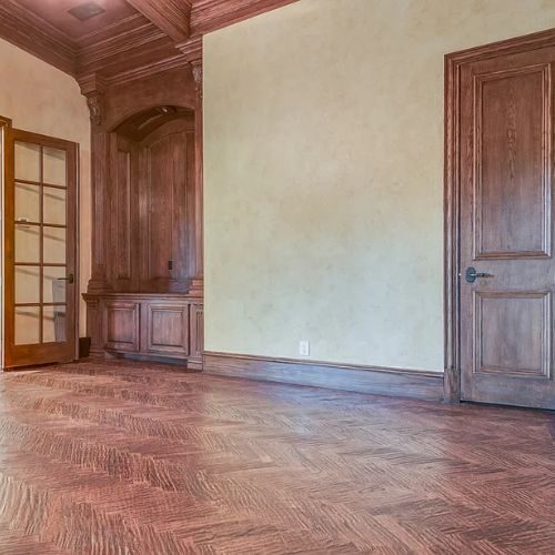Built-in wood shelving
